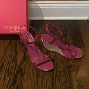 Kate Spade Patent Leather Wedge Sandals. Pink. Size 9.